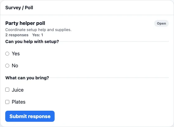 Survey / Poll real TogetherPage widget demo